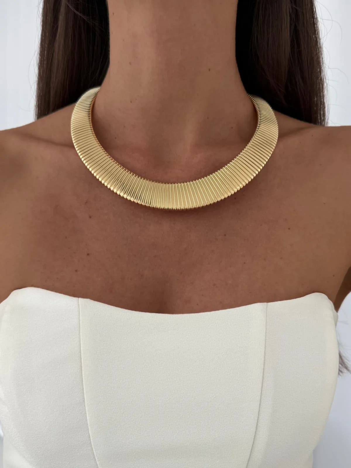 Özel Seri Kalın Tırtık Model Gold Choker Kolye