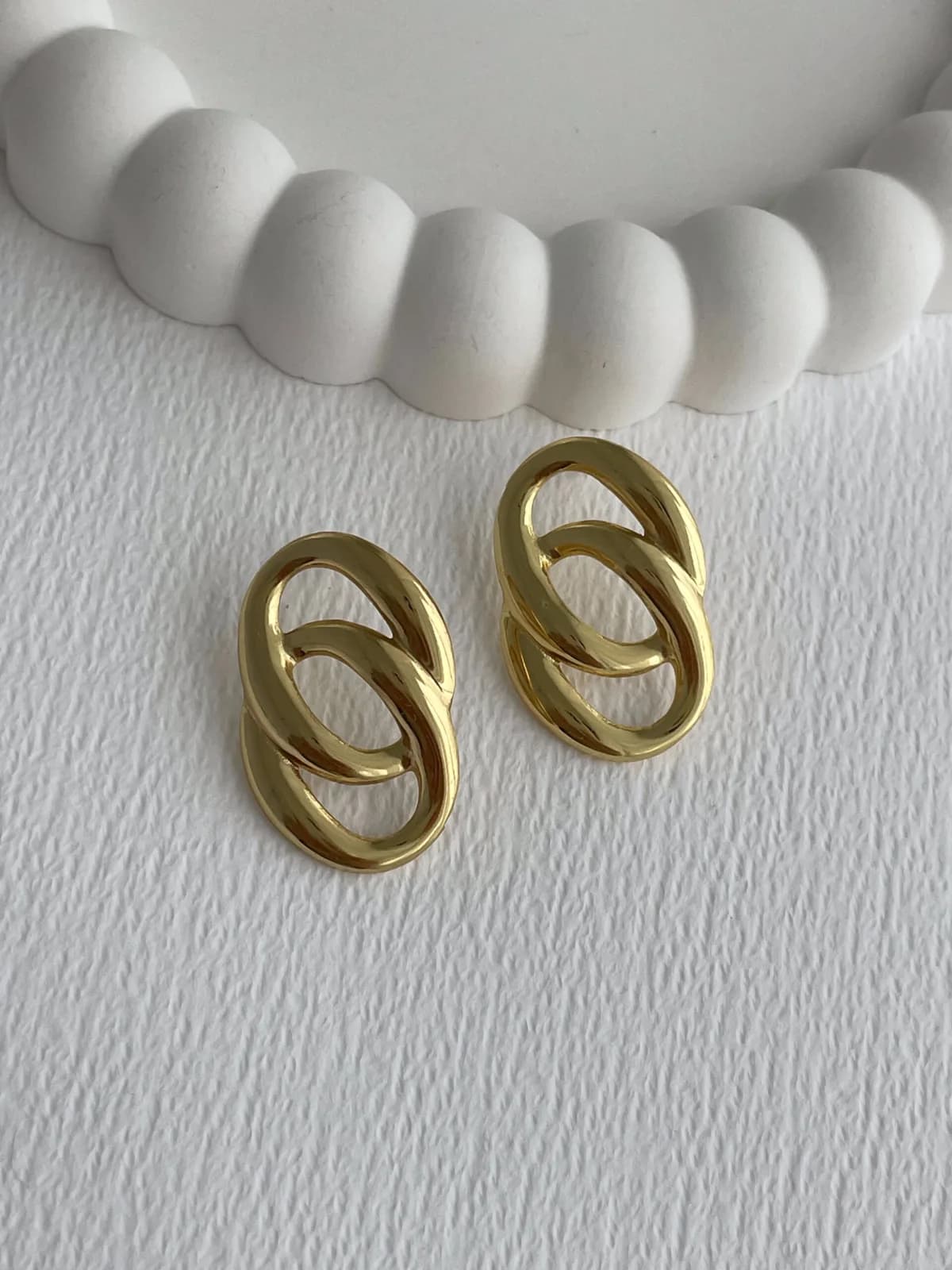 Çelik İkili Oval Tasarım Gold Küpe