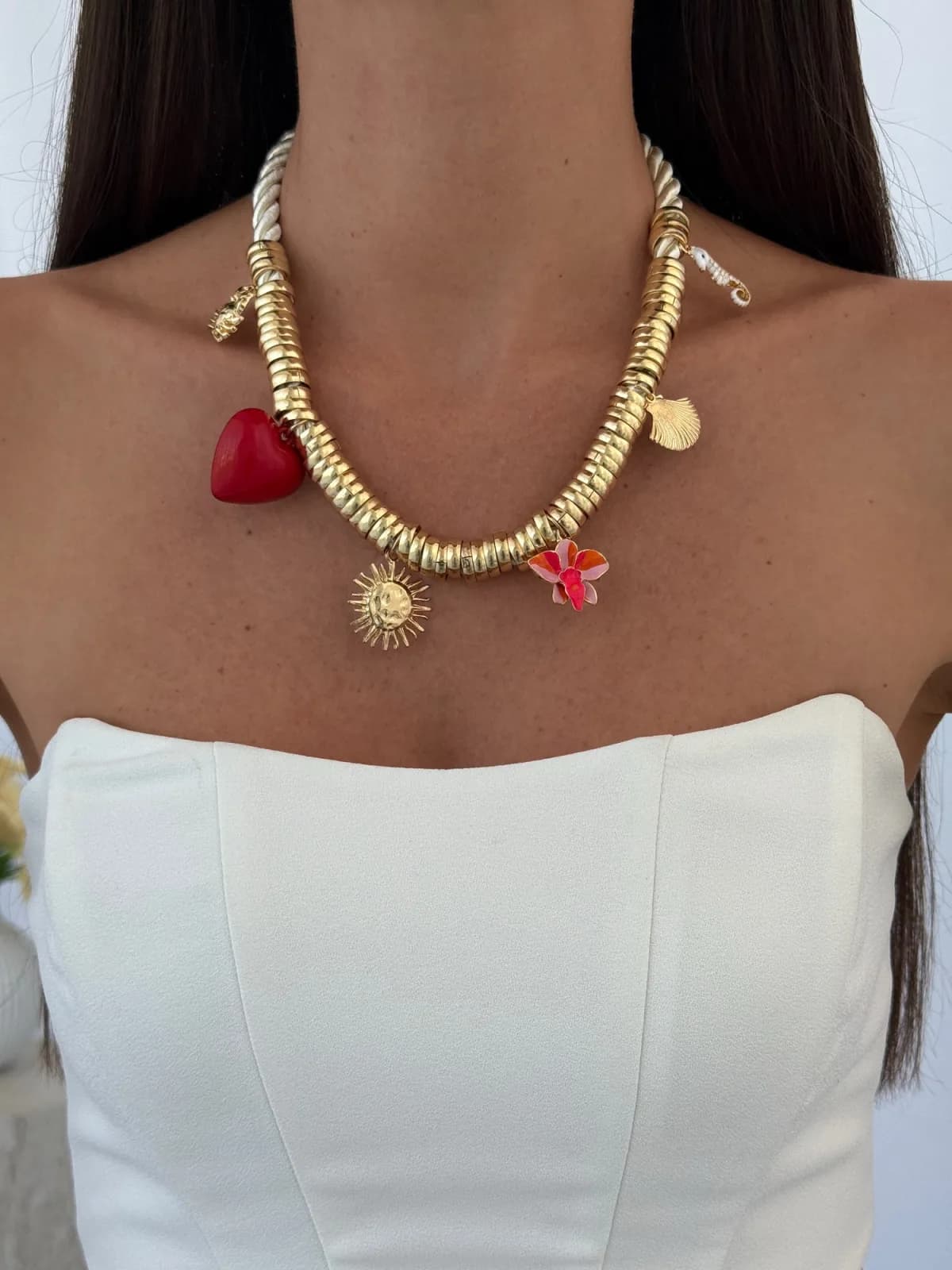 Özel Seri Charm Detay İp Tasarım Gold Kolye