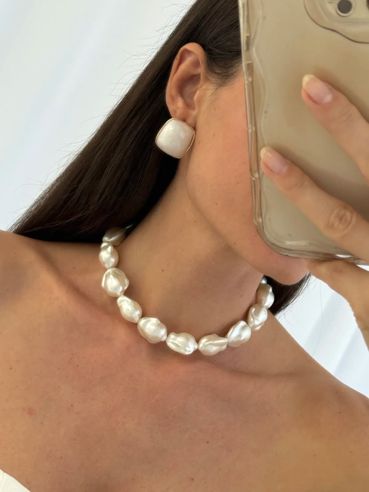 Özel Seri Büyük Barok İncili Gold Choker Kolye