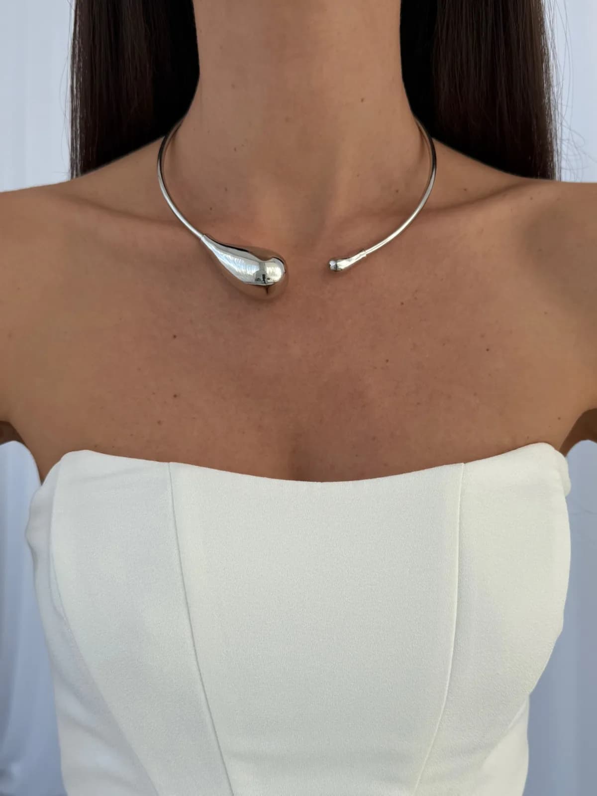 Özel Seri Damla Tasarım Gümüş Choker Kolye