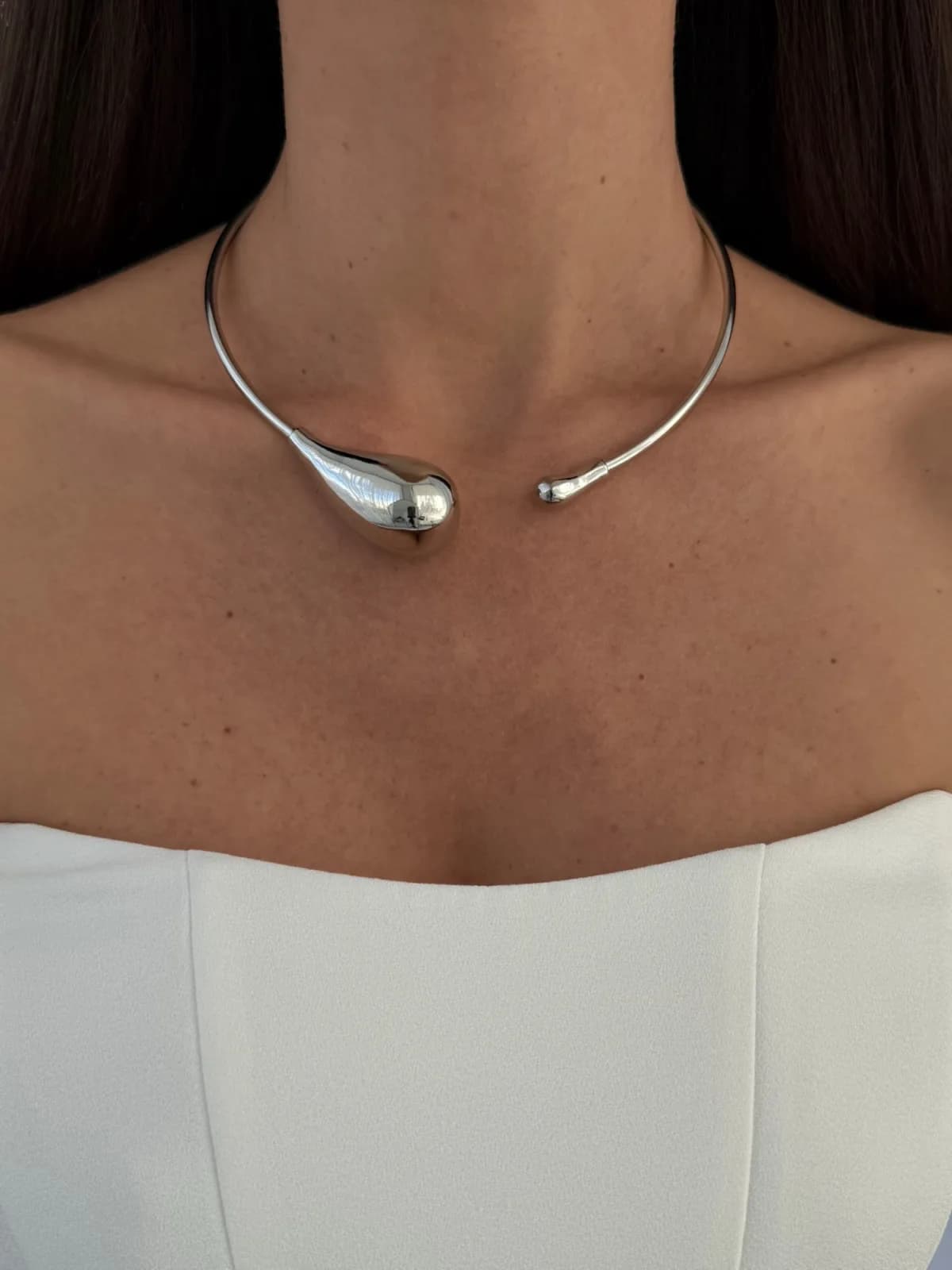 Özel Seri Damla Tasarım Gümüş Choker Kolye