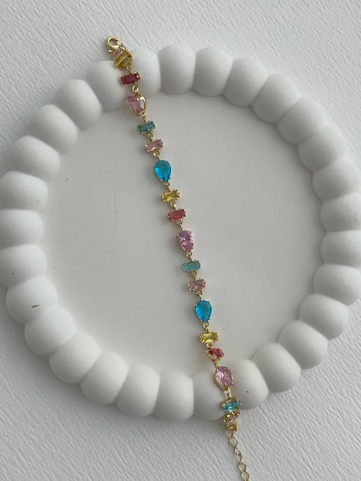 Özel Seri Renkli Baget Damla Taş Detay Gold Bileklik