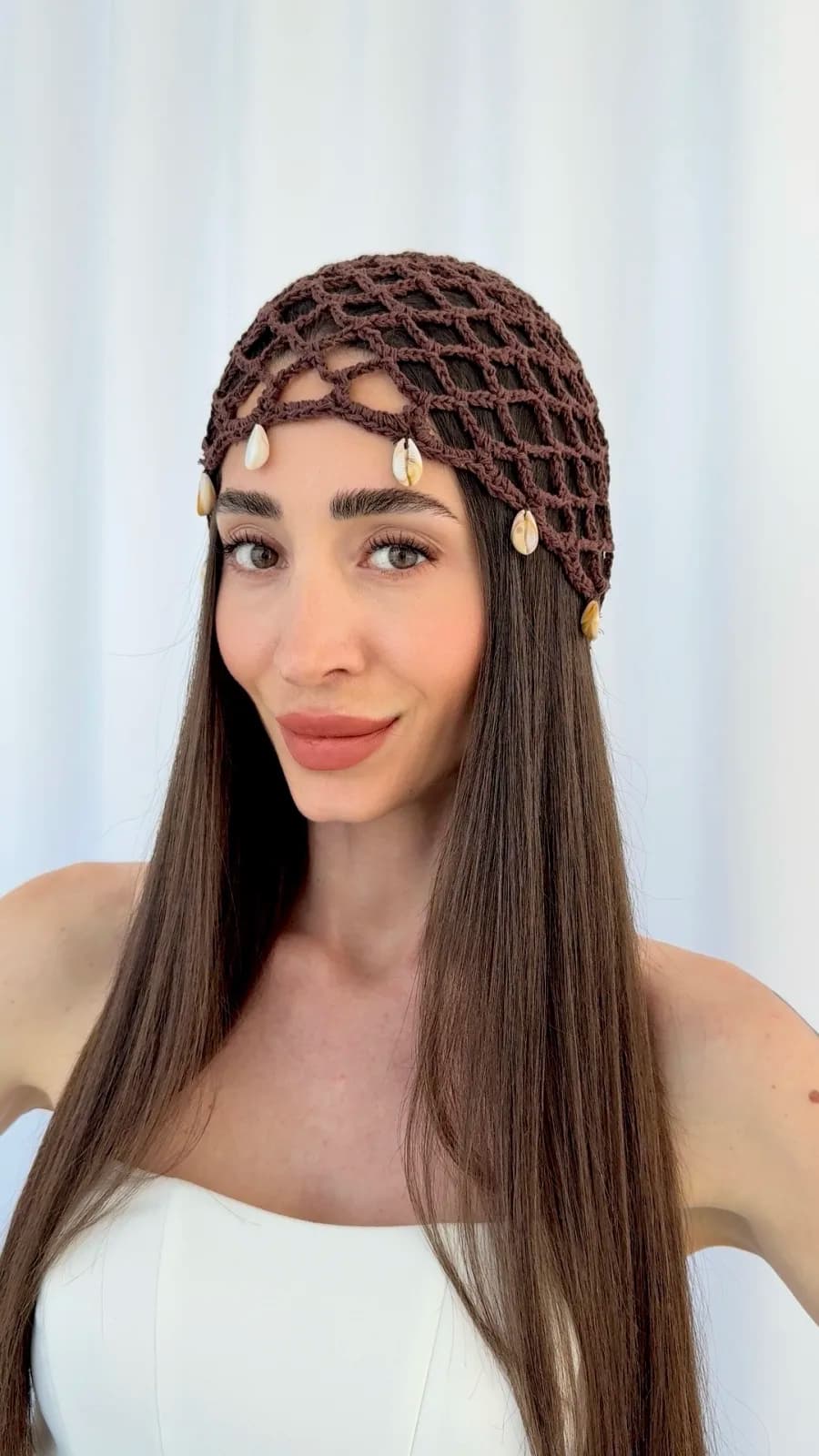 ZR Model Deniz Kabuğu Detay Acı Kahve File Şapka